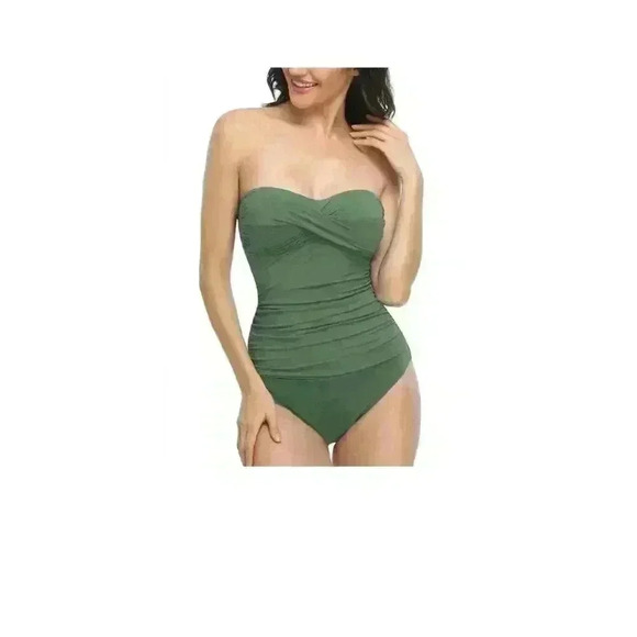 NWT Hilor Bandeau One Piece Swimsuits Front Twist Swimwear Strapless, Size 6 - Picture 2 of 14